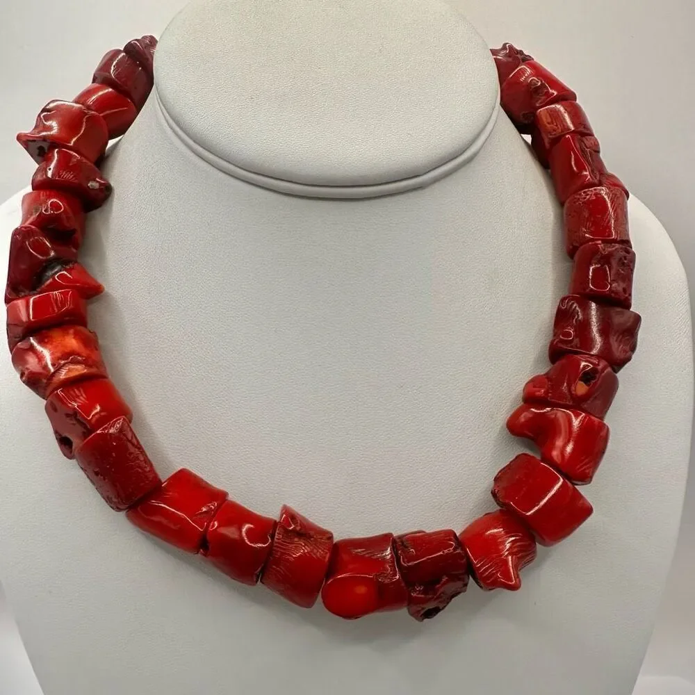 chunky raw coral choker necklace